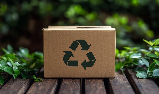 Eco-friendly carton packaging featuring a prominent recycling symbol, emphasizing sustainable and recyclable product packaging solutions that contribute to waste reduction, Generative AI
