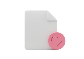 Isolated file icon with heart shape, 3d rendering, love, dating app, valentine day