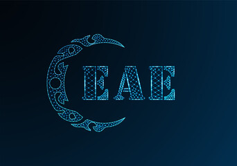 Low poly letter logo EAE design. EAE letter logo low poly vector design on blue color gradient background. EAE logo low poly design