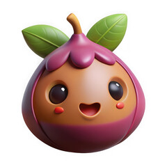 Cute cartoon fig character with happy expression isolated on transparent background