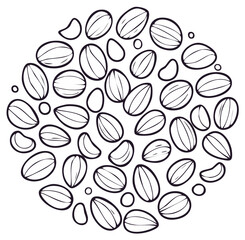 Line art of oval and slice shapes arranged in a circle, design element.