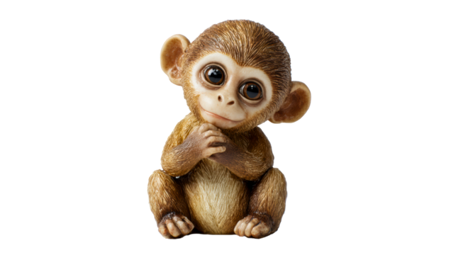 Charming Realistic Monkey Figurine with Expressive Eyes, cut out transparent