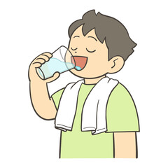 コップで水を飲む男の子