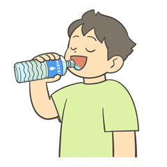 ペットボトルの水を飲む男の子