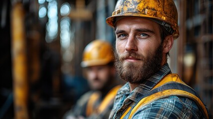Fototapeta premium Focused construction worker portrait