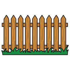 Rustic wood fence from planks rural barrier vector illustration on white background