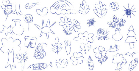 children hand drawn art set, editable stroke line children, drawing, art, editable, stroke, vignetting, school, crayons, book, chalk, boy, draw and more vector illustration