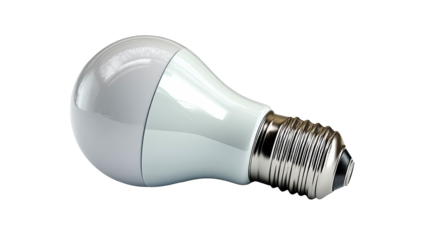 Modern LED light bulb with metallic base on white, cut out transparent