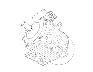 Precision Engineering: Wireframe Electric Motor Blueprint Design. Detailed Technical Drawing, Industrial Component for CAD, Electrical Engineering, Manufacturing Schematics. Clean Line Art on White