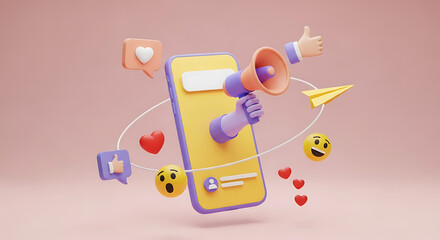 Social Media Engagement and Digital Marketing Strategy Promotion with Smartphone Illustration