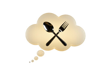 Isolated crossed spoon and fork on a thought bubble, food concept, restaurant