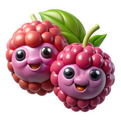 Cute cartoon raspberries with happy faces isolated on transparent background