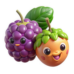 Cute cartoon blackberry and strawberry characters isolated on transparent background