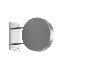 Isolated modern round signage mock up with metal mount for shop, store or cafe wall