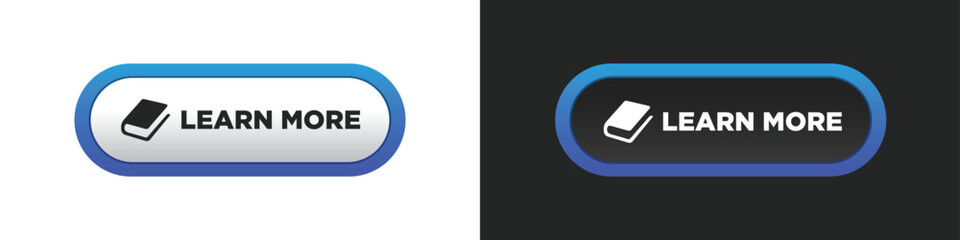 Learn more modern sticker button label with badge book sign symbol.