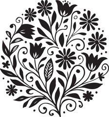  Elegant Black Floral Silhouette with Leaves and Blossoms Isolated Vector Illustration.