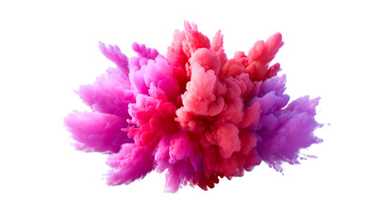 Explosion of vibrant pink and red liquid in water with white background, cut out transparent