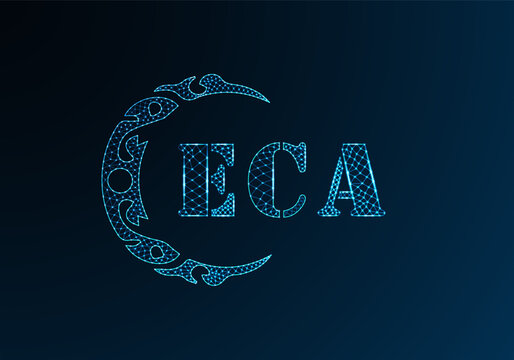 Low poly letter logo ECA design. ECA letter logo low poly vector design on blue color gradient background. ECA logo low poly design