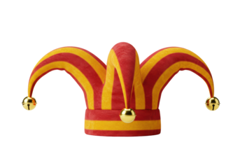 Isolated jester hat with gold bells for April Fool's Day celebrations or festive party