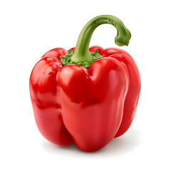 Fresh Red Bell Pepper with Green Stem Isolated on White Background