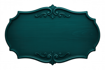 Vintage teal wooden signboard featuring ornate frame, elegant design element with transparent background, complementing creative graphic projects