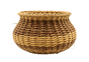 A rustic woven basket isolated on transparent background, a traditional and decorative container perfect for storage and adding a vintage touch