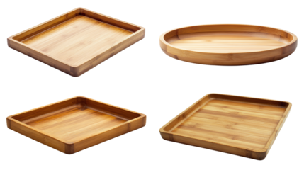 • A sustainable bamboo tray for serving food, isolated on white background in HD 