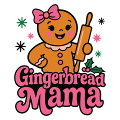 Gingerbread Mama - Retro christmas magic T-shirt, merry christmas clipart, wizard christmas shirt, funny santa claus illustration, xmas vintage shirt
