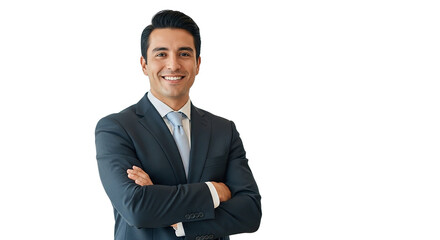 Smiling handsome confident businessman in a suit with his arms crossed