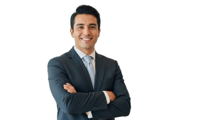 Smiling handsome confident businessman in a suit with his arms crossed