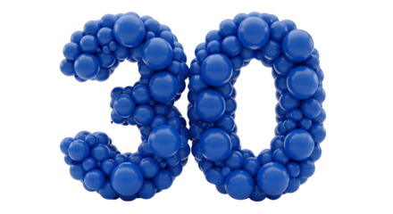 A beautiful ornamental pattern of blue plastic and glass beads forms the word '30' as a symbolic sign