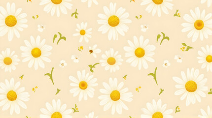 Obraz premium Daisy Flower Pattern with Creamy Background for Textile Design