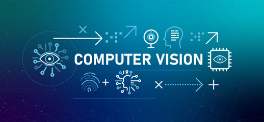 Computer Vision conceptual banner illustration cameras eyes and data processing field of AI artificial intelligence enables to understand visual data from images and videos