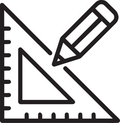 Vector icon of Drafting tools set square + pencil on white background .