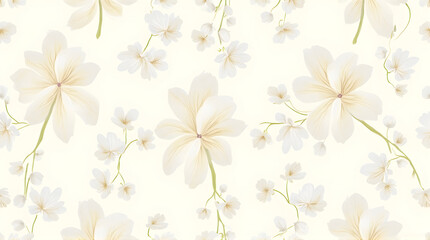 Delicate White Flowers Seamless Pattern with Green Stems