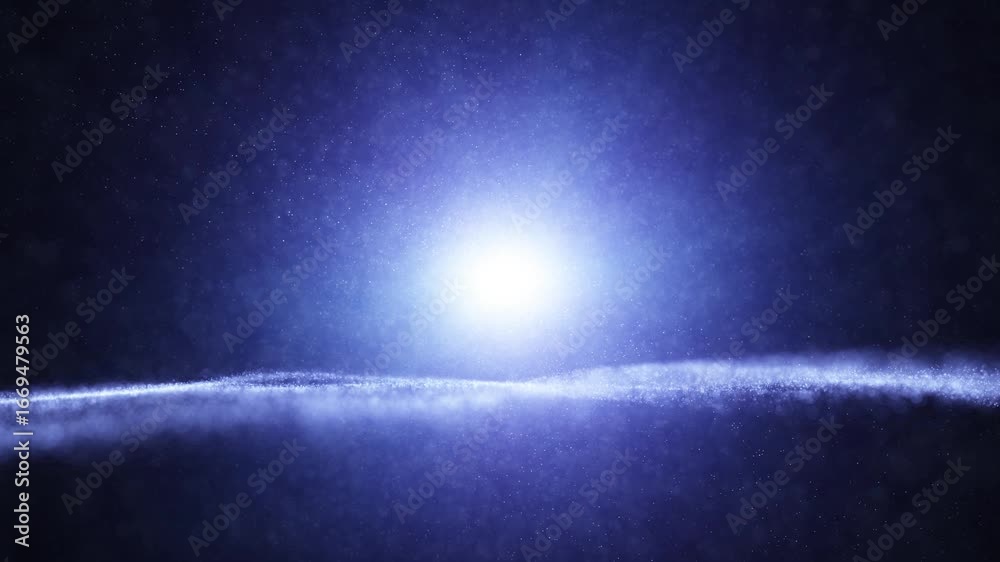 Canvas Prints futuristic space with motion dotted waves animation on glowing blue background.