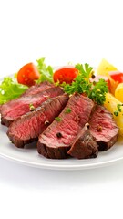 Sliced steak with roasted vegetables
