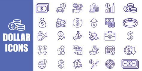 Collection of Dollar and Money Icons for Financial Concepts