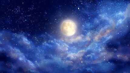 Obraz premium Breathtaking Night Sky with Luminous Full Moon and Twinkling Stars