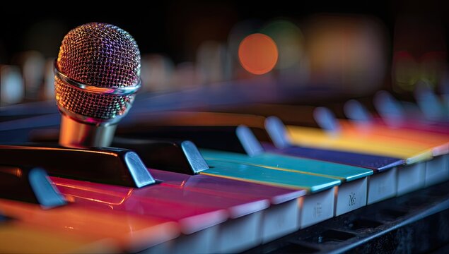 Close-up colorful keyboard with microphone