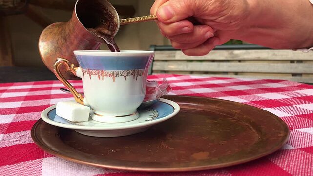 Pouring Traditional Serbian Coffee Domaća Kafa