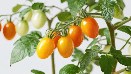 Close-up of a small tomato plant with ripe fruit