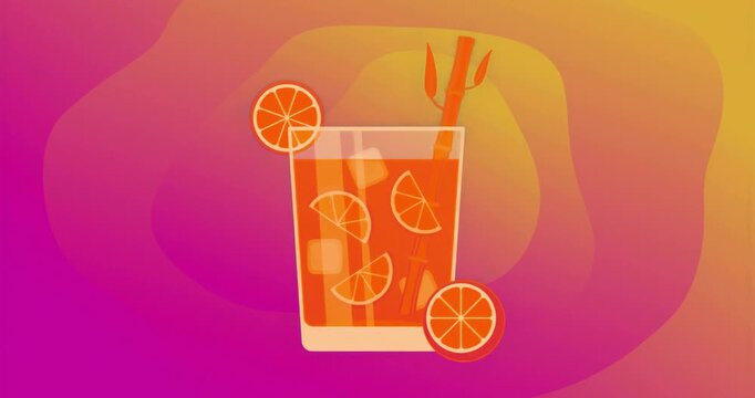 Looping 3D orange cocktail glass displaying ice wedges against gradient backdrop for product demo
