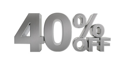 Silver forty percent off promotional design element against transparent isolated backdrop
