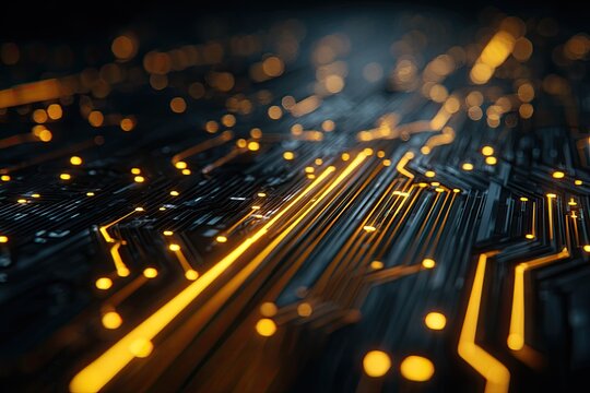 Abstract circuit board pattern with glowing lines
