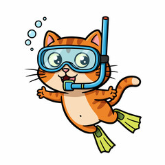 snorkeling cat with white background happy face