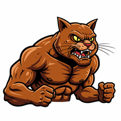 muscle cat with angry face no background