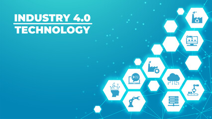Smart Industry 4.0 concept. Factory automation. Autonomous industrial technology. Industrial revolutions steps. Vector illustration.