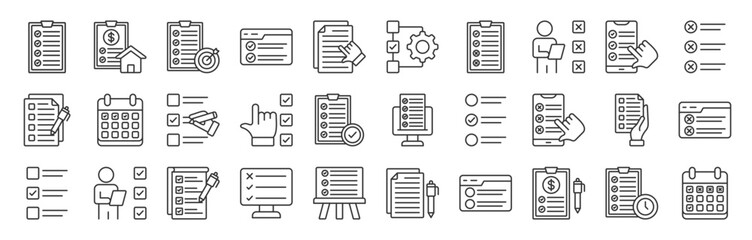 To do list line editable icon setcollection . Contain icons related to checklist, plan, task, to do list, and more. Editable stroke. Vector illustration eps 10