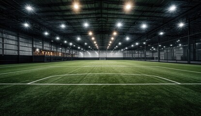 Fototapeta premium Indoor soccer field, illuminated